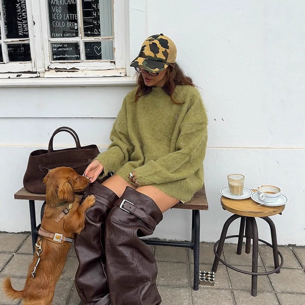 Damen Oversize Mohair-Pulloverkleid mit hochflorigem Strick und lässiger Tunika-Silhouette Shop Nory