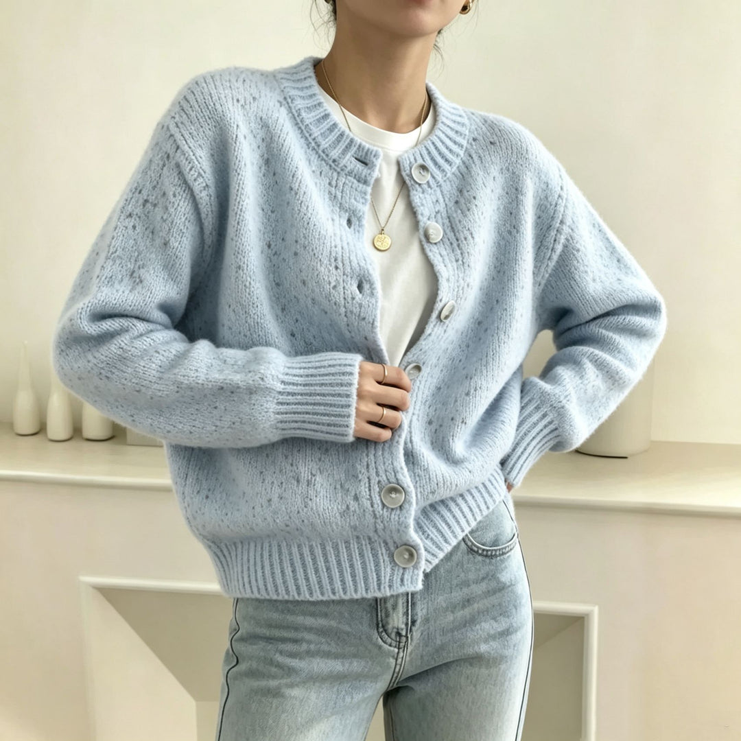 Damen Grobgestrickter Kurzcardigan mit Rundhalsausschnitt und meliertem Tweed-Effekt Shop Nory