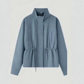 Damen Leichte Taillierte Übergangsjacke mit Stehkragen, Tunnelzug und verdecktem Verschluss Shop Nory