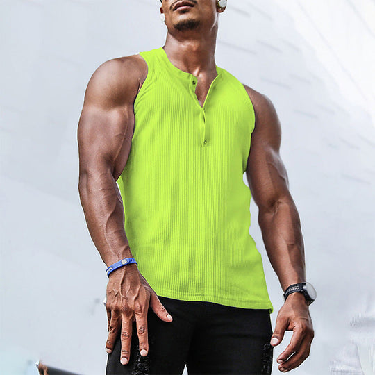 Herren Ärmelloses Sport-Tanktop mit Knopfleiste und atmungsaktivem GewShopnorye