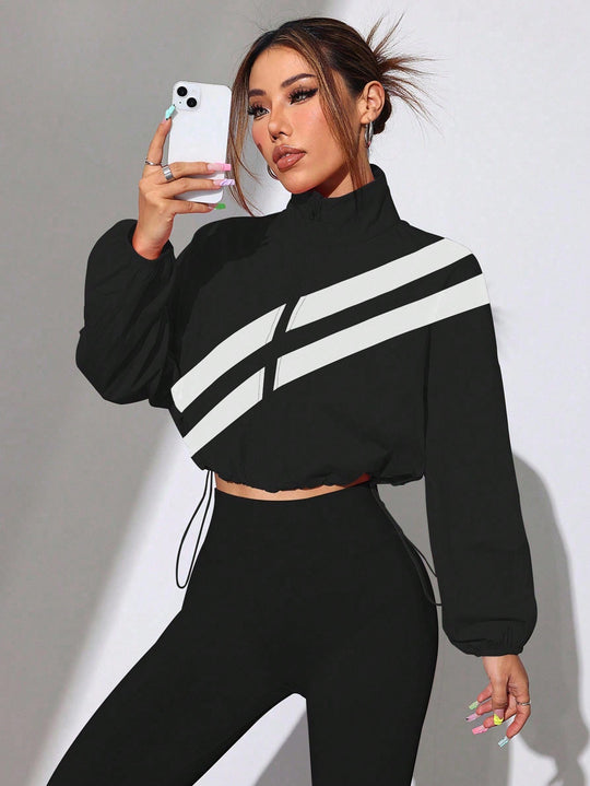 Damen Cropped Windbreaker‑Jacke mit hohem Kragen und Kordelzug Shop Nory