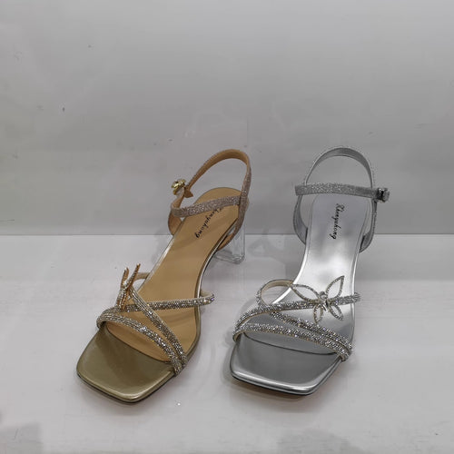 Damen Sandalette mit transparentem Blockabsatz, quadratischer Zehenbox und funkelnden Riemchen Shop Nory