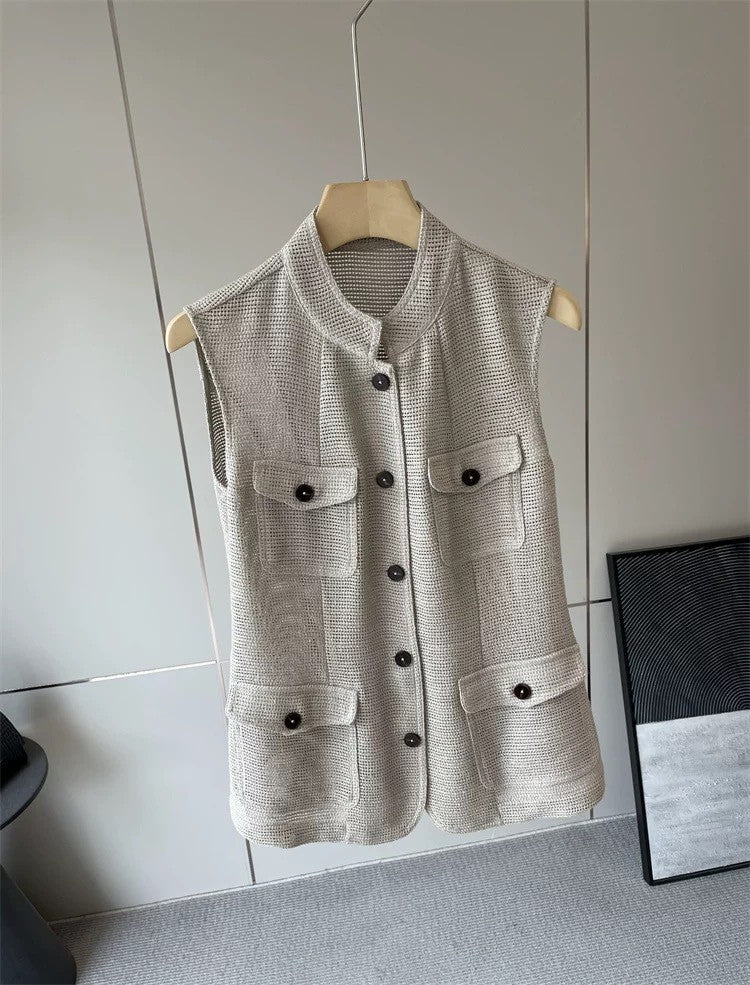 Damen Modische ärmellose Weste mit Taschen Shop Nory