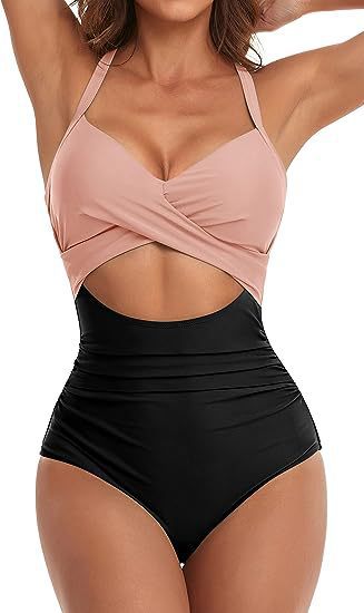 Damen Cut-Out Badeanzug mit Kreuzgurt