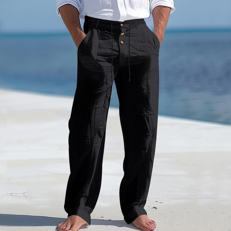 Herren lässige Hose mit hohem Bund und bequemen Taschen