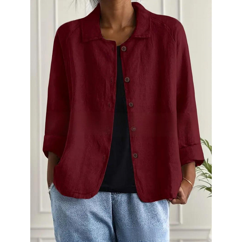 Damen Leichte Leinenoptik-Bluse mit lockerer Passform, 3/4-Ärmeln und Knopfleiste Shop Nory