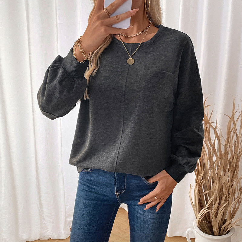 Damen Lässiges Langarm-Jerseyshirt mit Mittiger Ziernaht, Rundhals & abgerundetem Saum Shop Nory