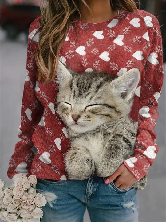 Damen Gemütlicher Übergroßer Fleece-Pullover mit Großem Welpenfoto-Print Shop Nory
