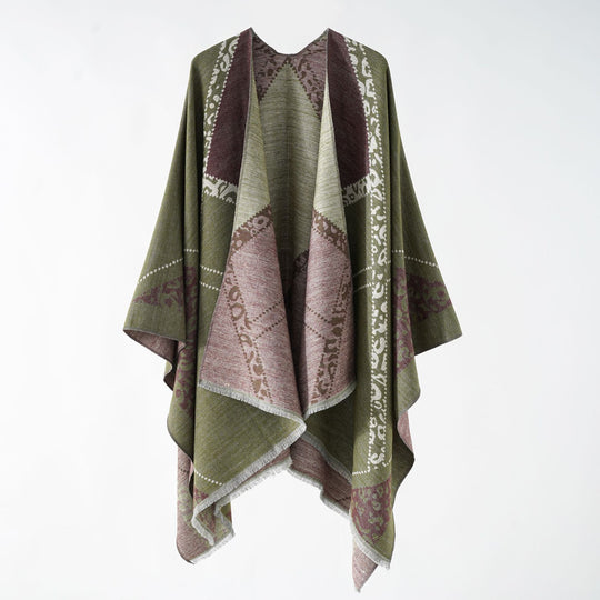 Damen Wendbarer Doubleface-Stola-Poncho aus Wollmix mit feinem Fransenrand Shop Nory