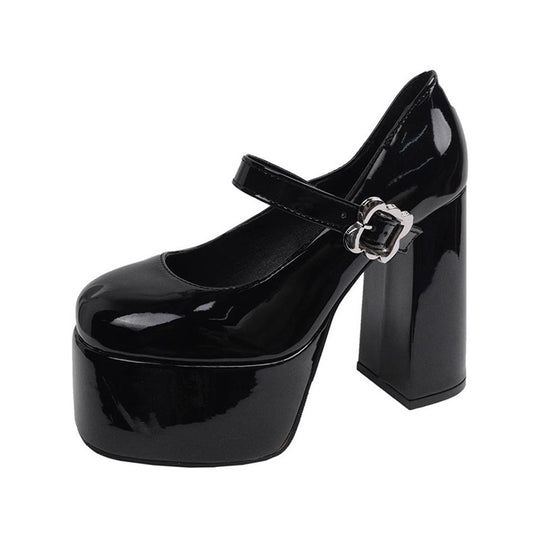 Damen Plateau-Mary-Jane Pumps mit hoher Plattform und sculpted Blockabsatz Shop Nory