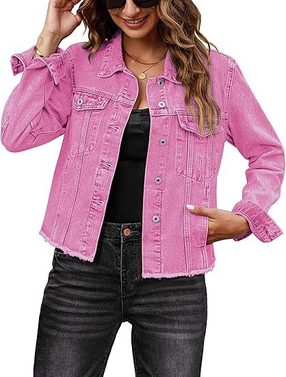 Damen Kurz geschnittene Denim-Jacke mit fransigem Saum und Brusttaschen Shop Nory