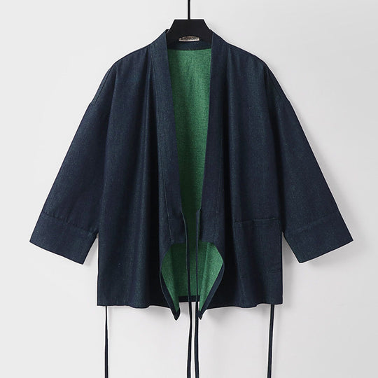 Damen Leichte zweifarbige Kimono-Jacke mit Bindebändern und kontrastiertem Innenfutter Shop Nory