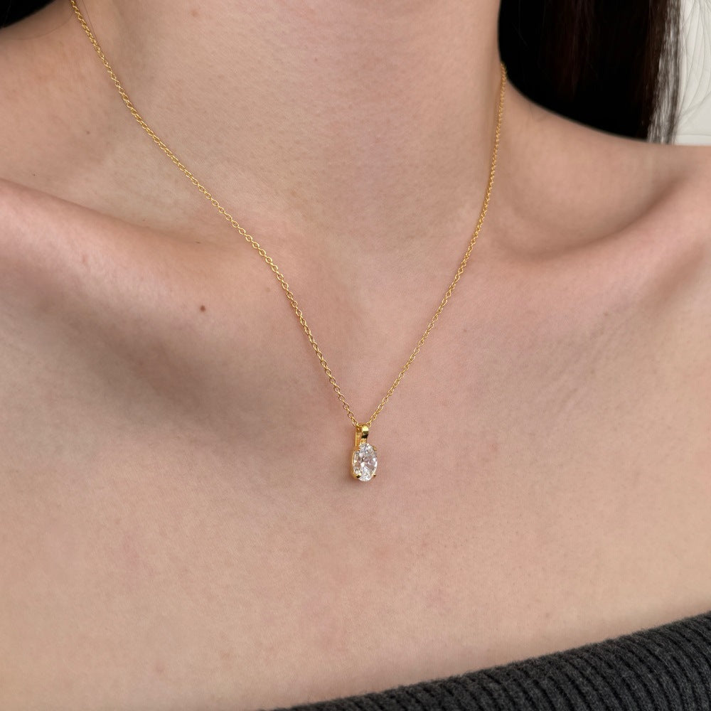925 Sterling Silver Zircon Kabelkette Beschichtung Geometrische Anhänger Halskette | Shop Nory