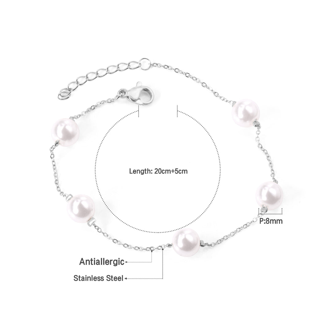 Damen Perlenarmband aus antiallergischem Edelstahl mit verstellbarem Verschluss Shop Nory
