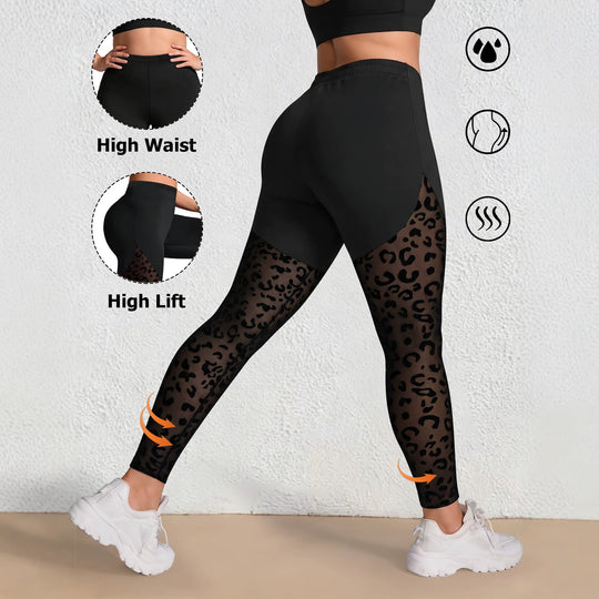 Damen formende High-Waist Leggings mit Overlay-Short und Leo-Mesh-Einsätzen Shopy Nory