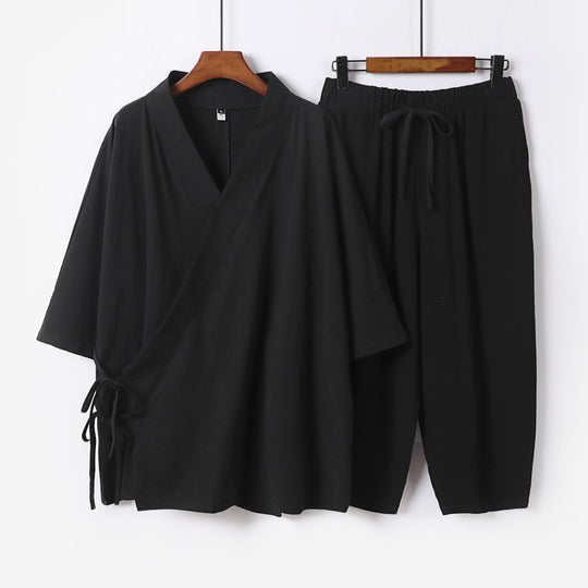 Herren Kimono-Loungewear-Set mit Wickeloberteil, Kordelbundhose und lockerer Passform Shop Nory