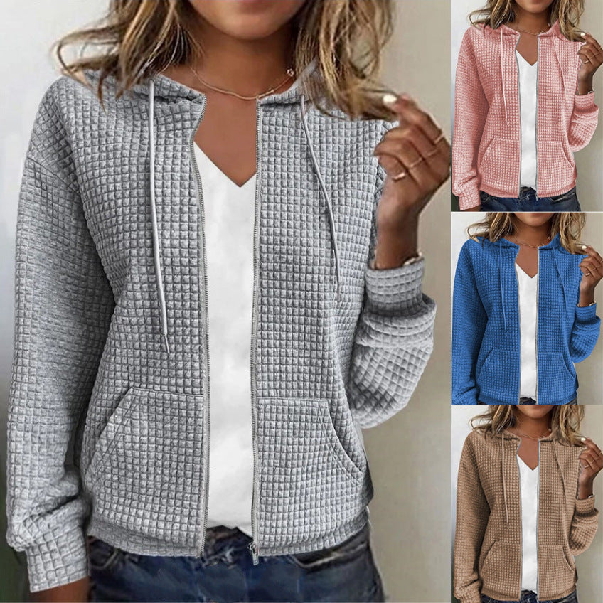 Damen Kapuzenjacke mit Waffelstruktur, Reißverschluss und Eingrifftaschen Shop Nory