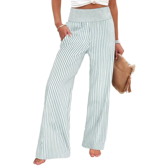 Damen Gestreifte Palazzo-Hose mit hohem, gerafftem Bund und weitem Bein Shop Nory