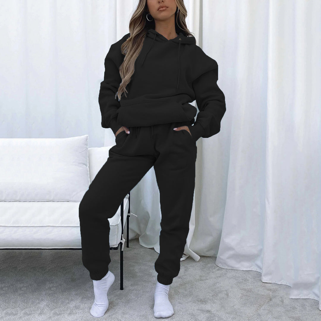 Damen kuscheliges Cropped-Kapuzen-Lounge-Set mit hochgeschnittener Tunnelzug-Jogginghose Shop Nory