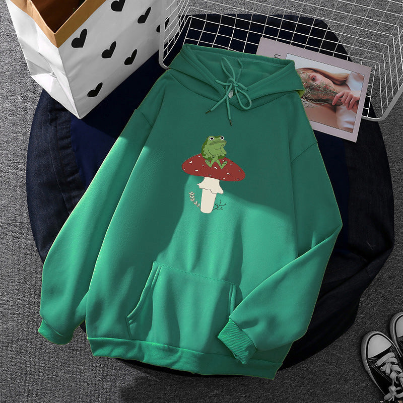 Damen nan oversized Kapuzenpullover mit Kängurutasche und Frosch‑Pilz-Print Shop Nory