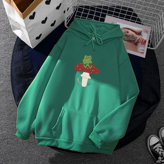 Damen nan oversized Kapuzenpullover mit Kängurutasche und Frosch‑Pilz-Print Shop Nory