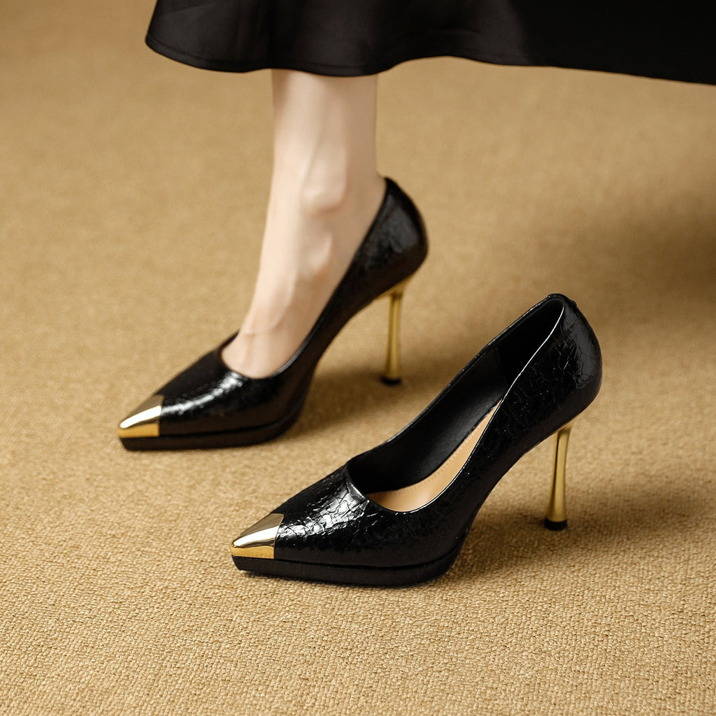 Damen elegante High Heels mit glamourösem Metall-Spitzen-Design
