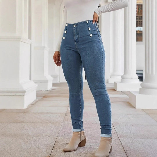 Damen Hochtaillierte, figurformende Skinny-Jeans mit doppelter Zierknopfleiste Shop Nory