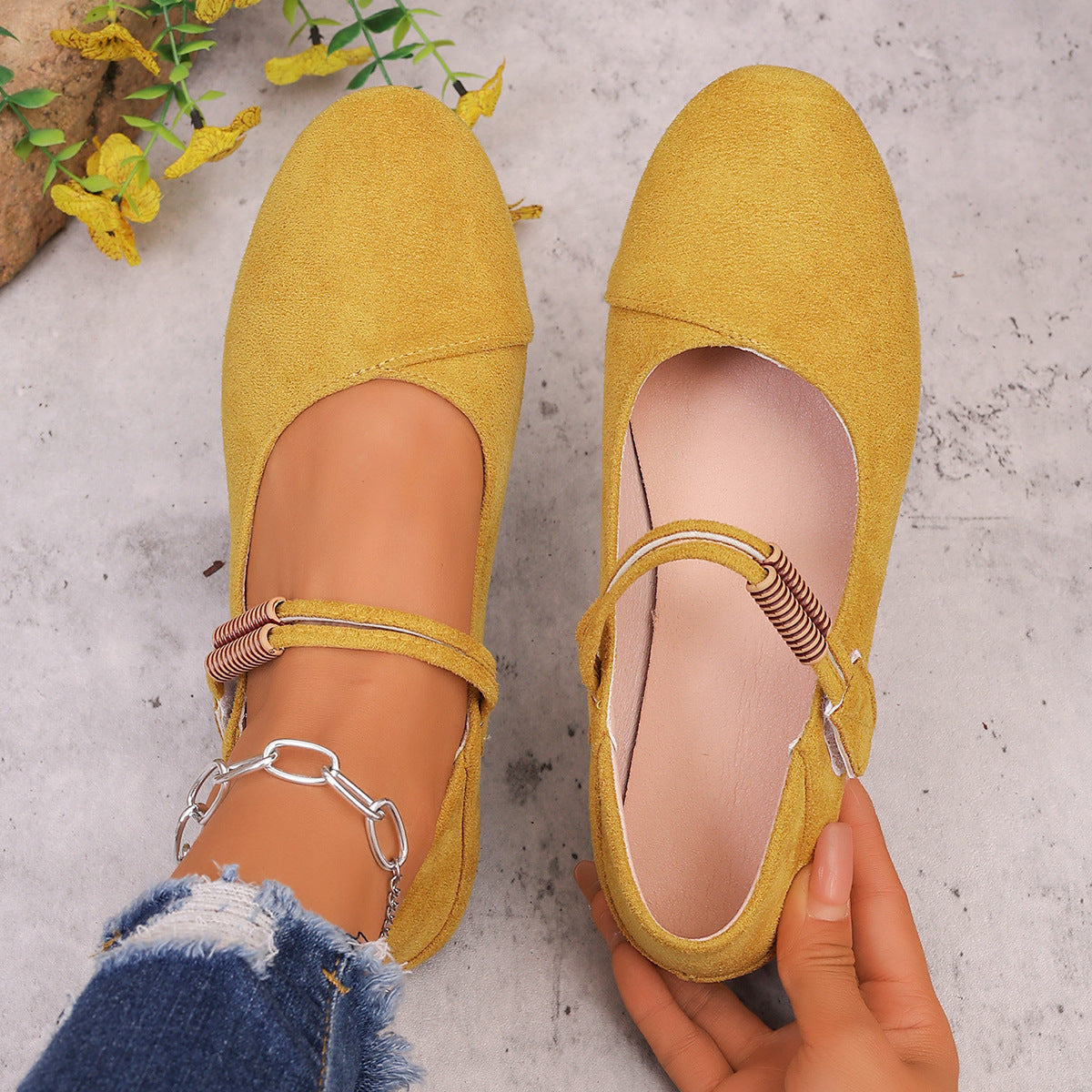 Damen Ballerinas mit verstellbarem Riemen