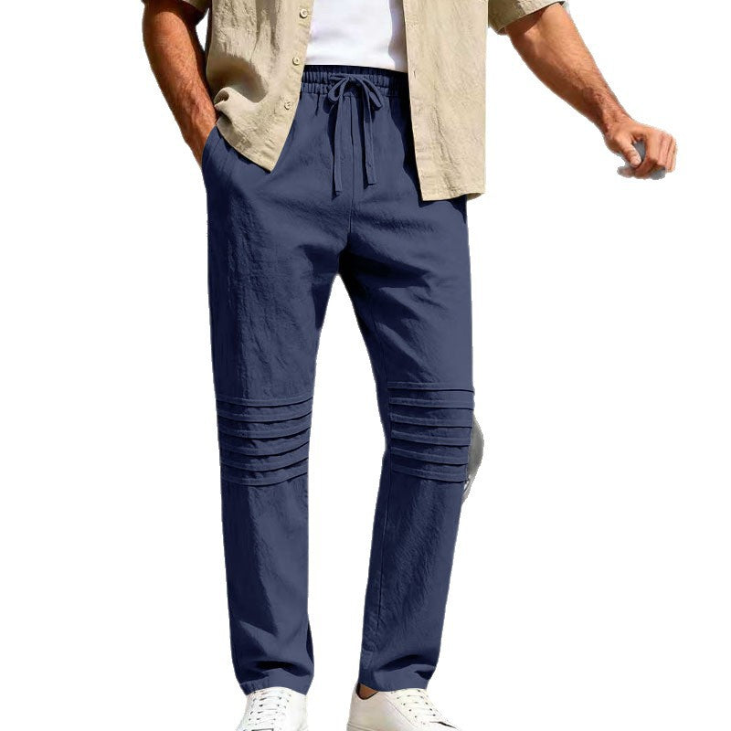 Herren Leinenoptik-Loungehose mit Tunnelzug elastischem Bund und abgesteppten Kniepanelen Shop Nory