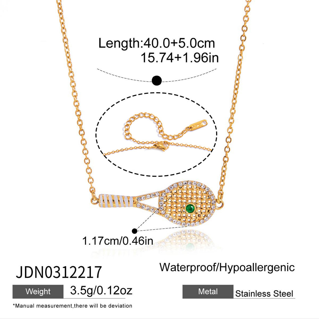 Damen Halskette mit Tennis-Racket-Anhänger aus hypoallergenem Edelstahl und eleganter Zirkonia-Verzierung Shop Nory