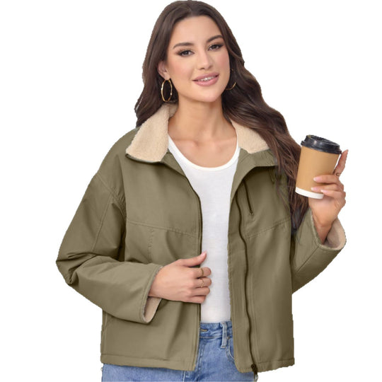 Damen Leichte gefütterte Übergangsjacke mit Stehkragen und Teddyfutter Shop Nory