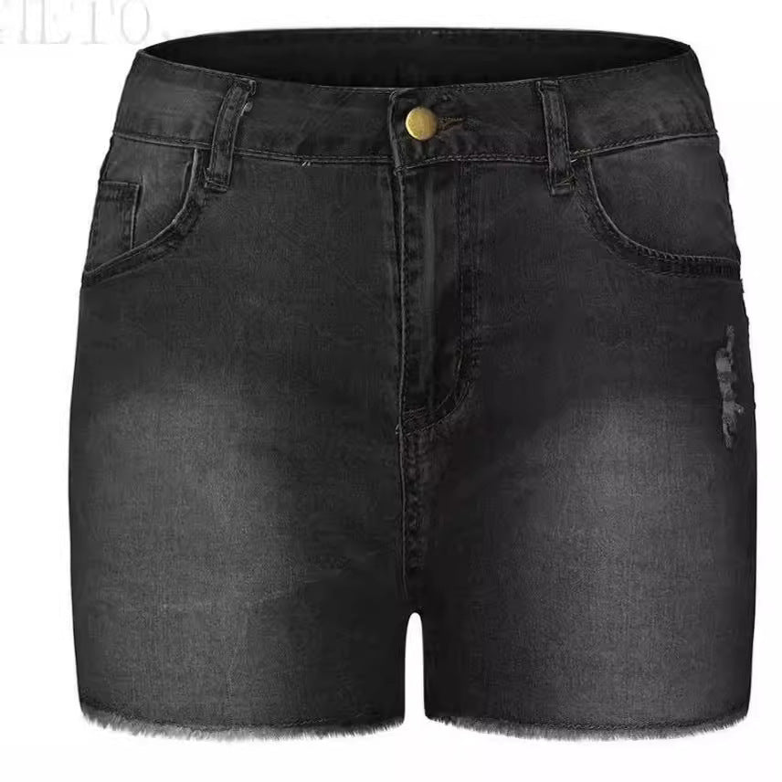 Damen Jeans-Shorts mit hohem Bund und ausgefranstem Saum