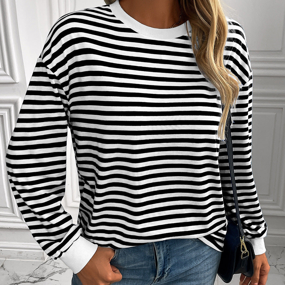 Damen gestreifter Langarm-Pullover mit lässigem Schnitt