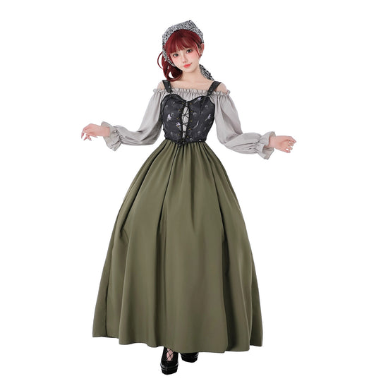 Damen nan Renaissance-inspiriertes Maxikleid mit Schnürkorsett und Carmenärmeln Shop Nory