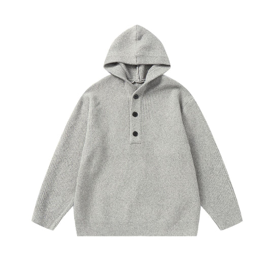 Unisex Gerippter Strick-Hoodie mit Halbknopfblende und Oversize-Schnitt Shop Nory