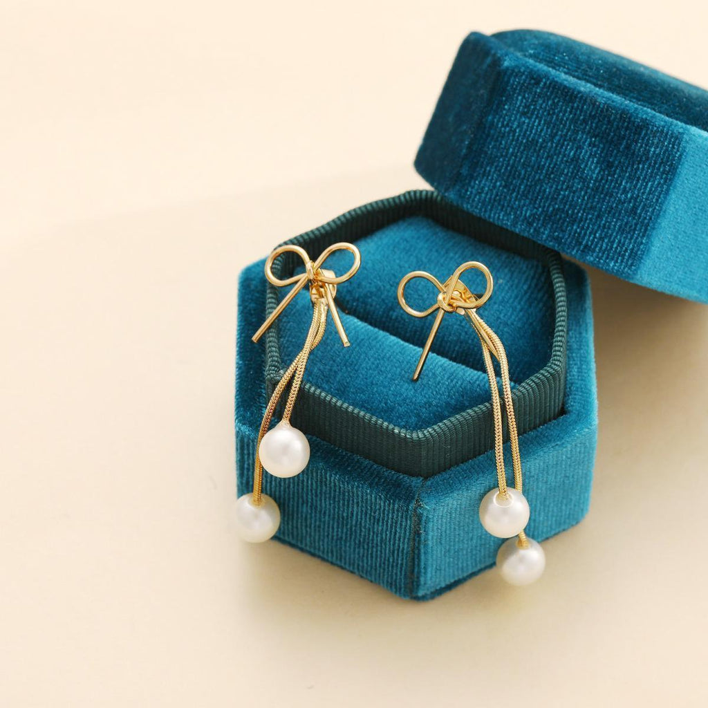 Damen Ohrringe mit elegantem Schleifen- und Perlen-Design Shop Nory