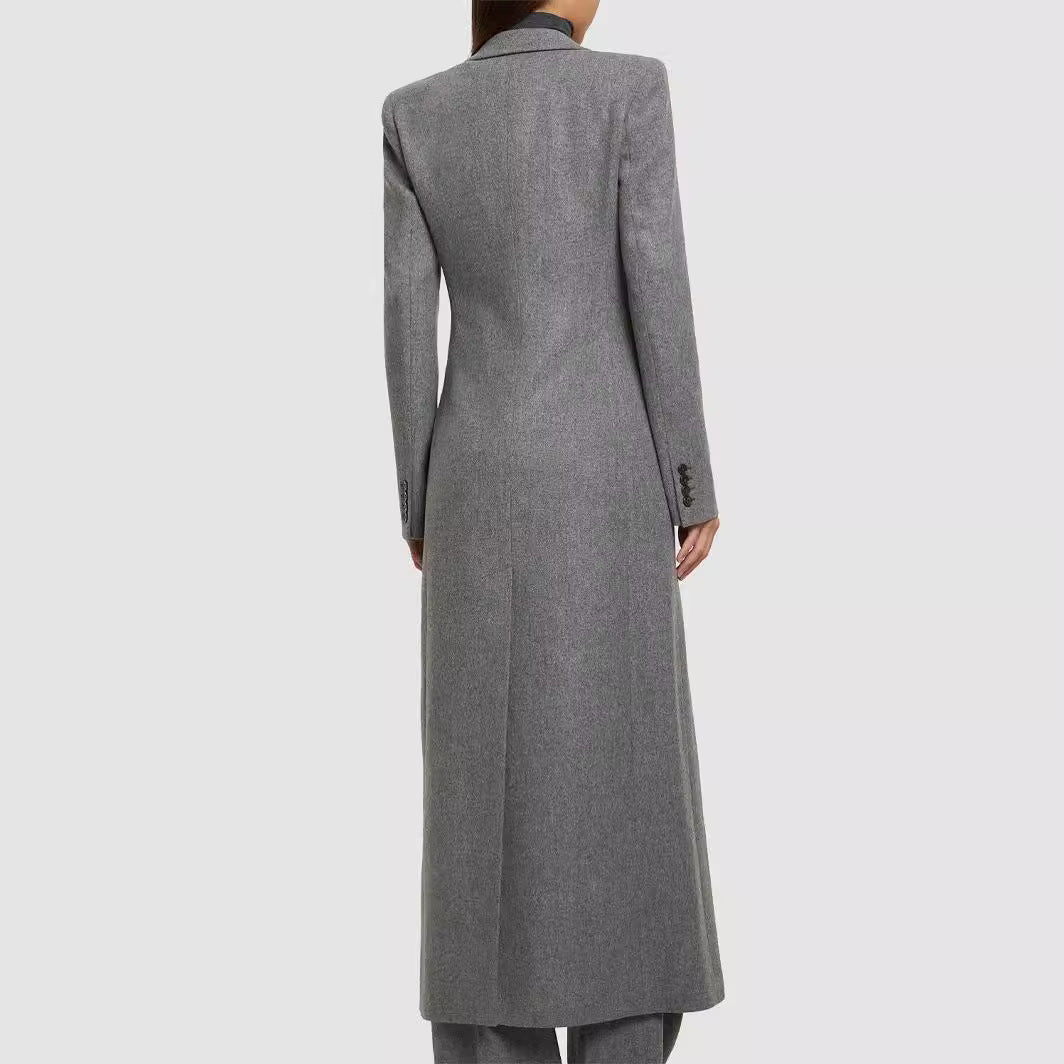 Damen Maxilanger Wollmix-Blazermantel mit markanter Schulterpartie Shop Nory