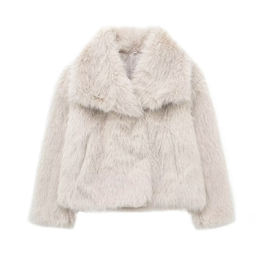 Damen Kurze Kunstfelljacke mit voluminösem Schalkragen Shop Nory