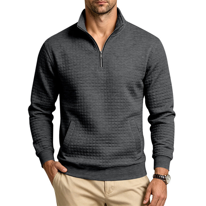 Herren Gesteppter Halbzip-Sweat mit Stehkragen und Kängurutasche Shop Nory