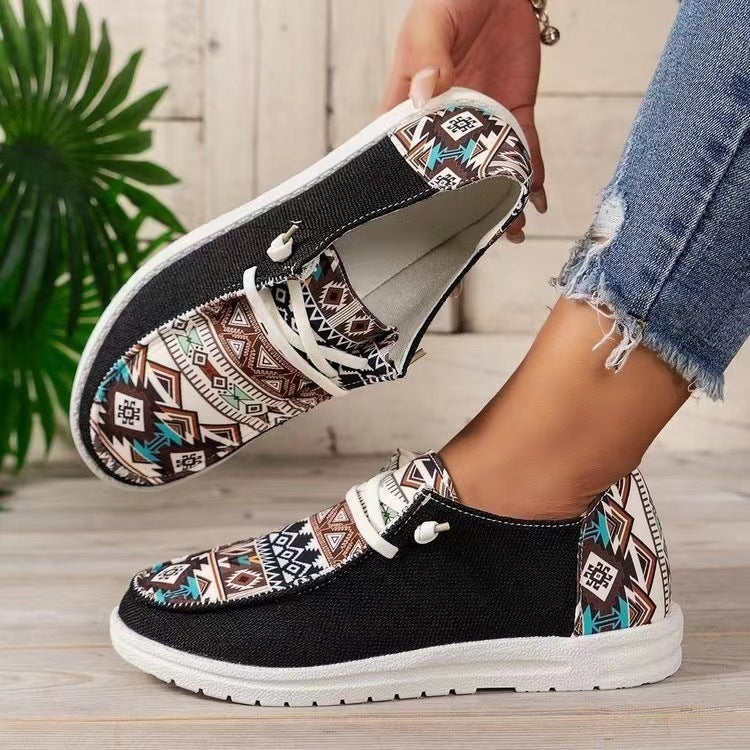 Damen Aztekische Slip-On Sneakers mit Strickoberteil und Mokassin-Naht Shop Nory