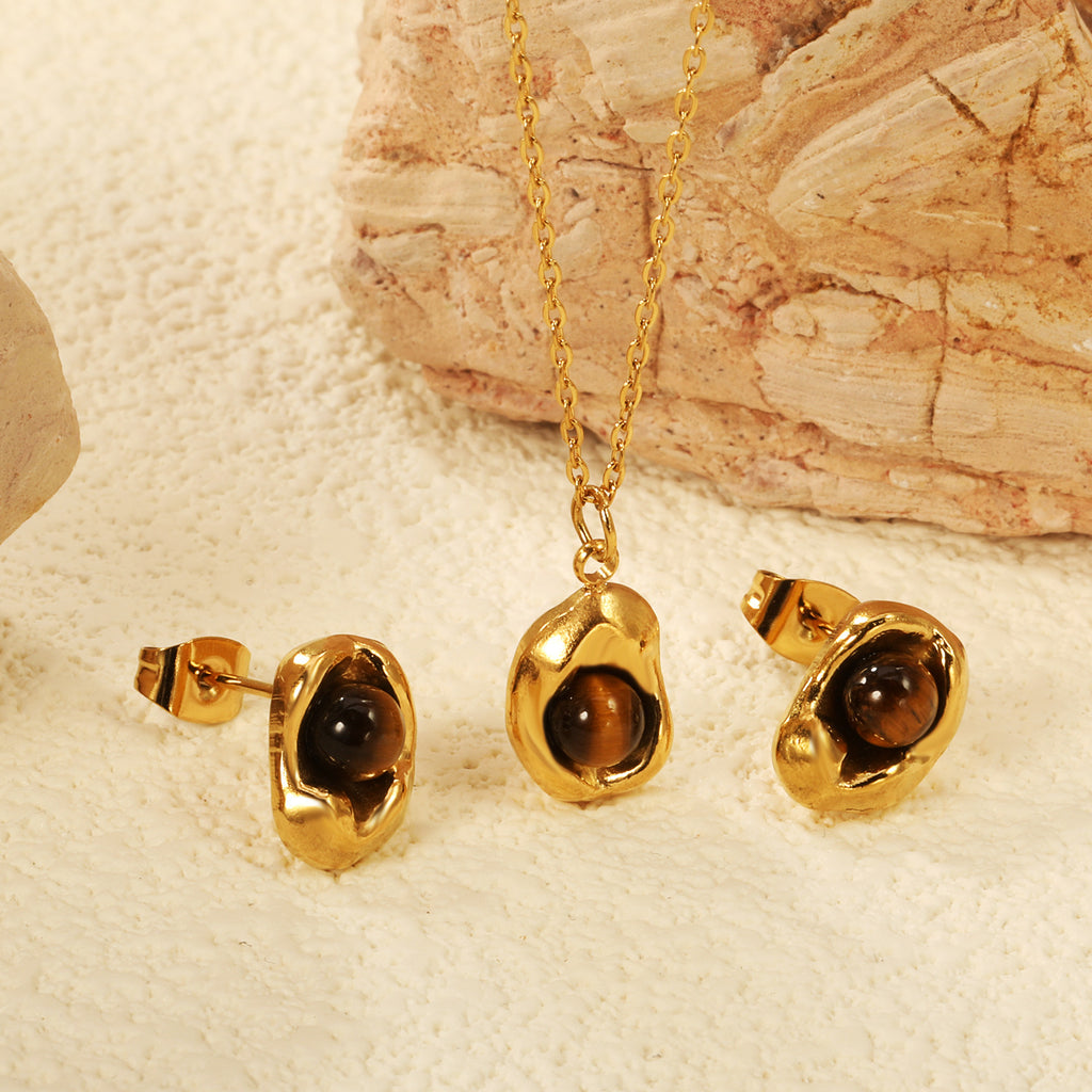 Damen Schmuckset mit elegantem Tigeraugen-Anhänger und stilvollen Ohrringen Shop Nory