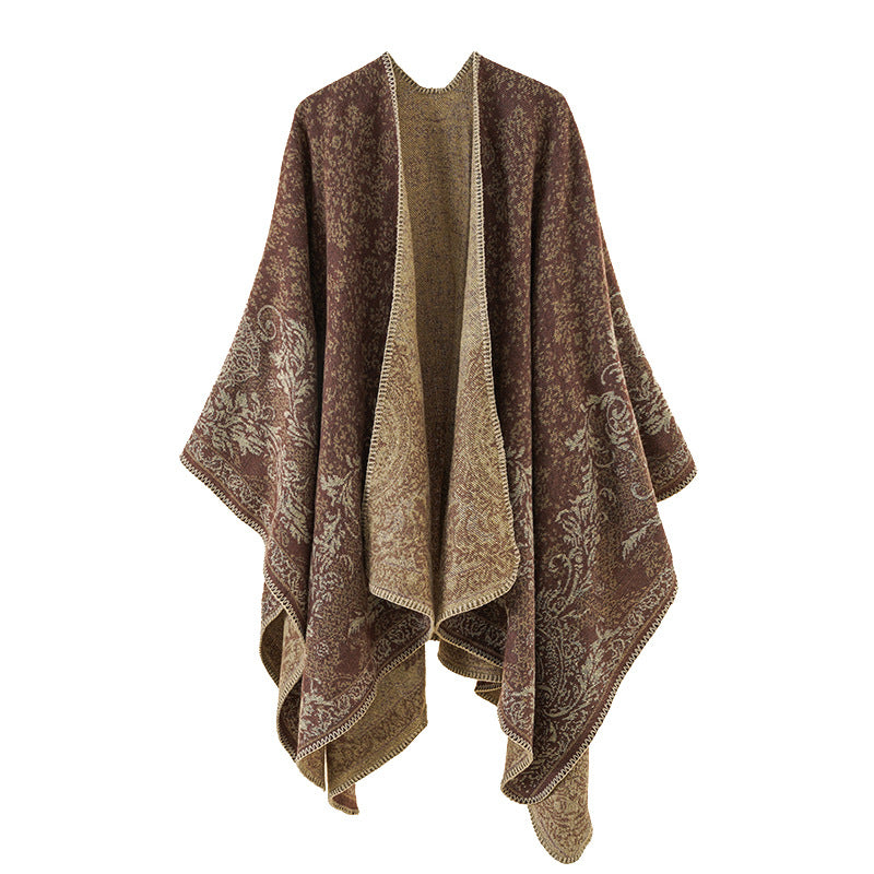 Damen Jacquard-Poncho mit orientalischem Muster und offener Vorderseite Shop Nory