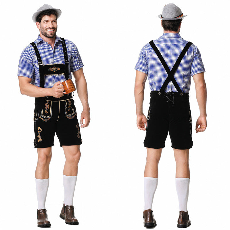 Herren nan traditionelle kurze Trachtenlederhose mit aufwendiger Stickerei und verstellbaren Trägern Shop Nory