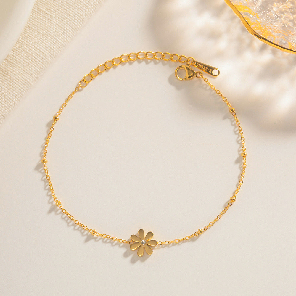 Damen Fußkettchen mit floralen Motiven und funkelndem Zirkonia Shop Nory