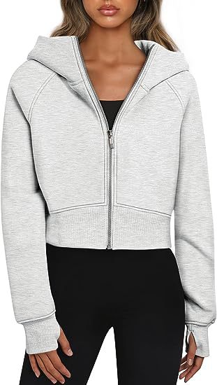 Damen cropped Kapuzenjacke mit durchgehendem Reißverschluss
