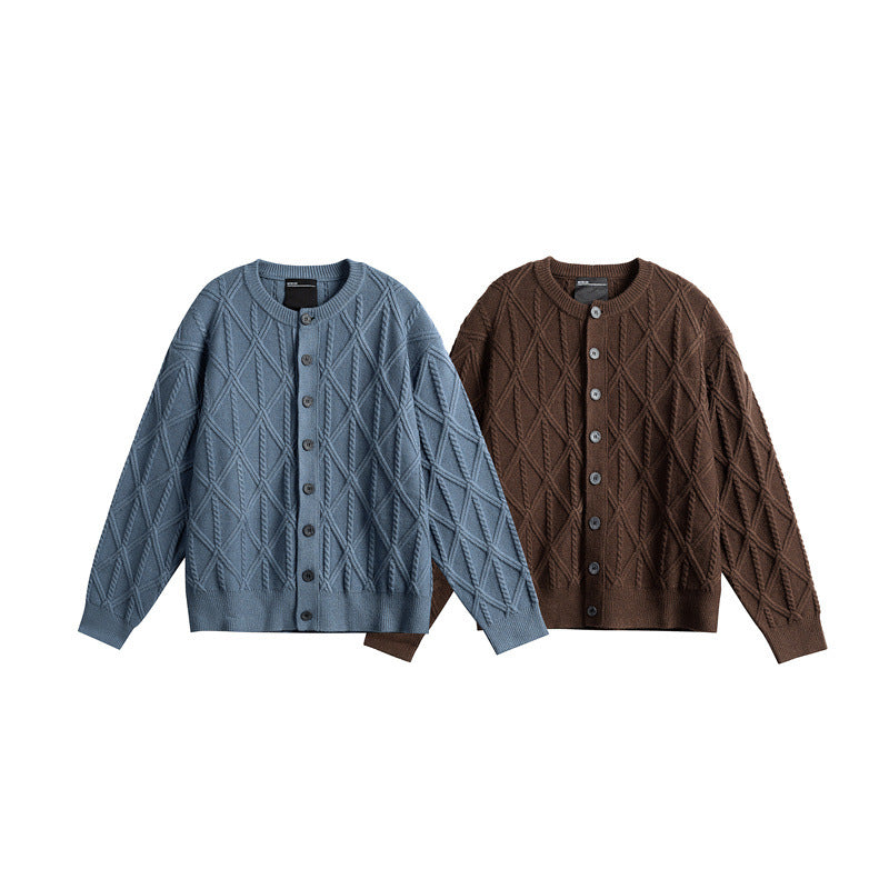 Damen Strickcardigan im Boxy Cut mit strukturierter Rautenmuster, Rundhalsausschnitt und durchgehender Knopfleiste Shop Nory