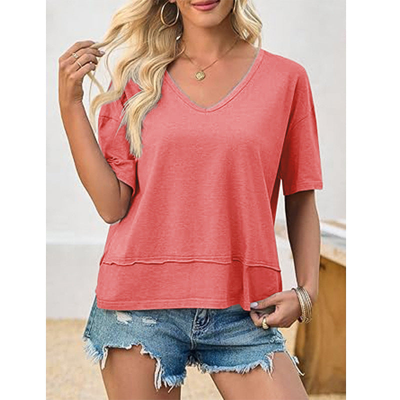 Damen lässiges V-Ausschnitt Oversized T-Shirt