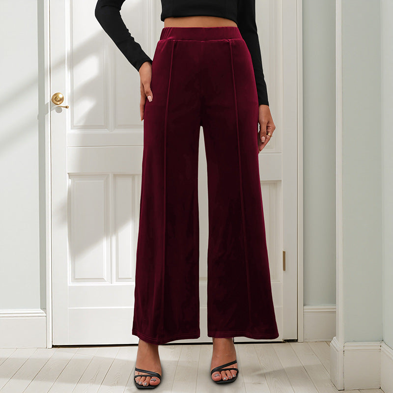 Damen Samt-Palazzohose mit hoher Taille und weitem Bein Shop Nory