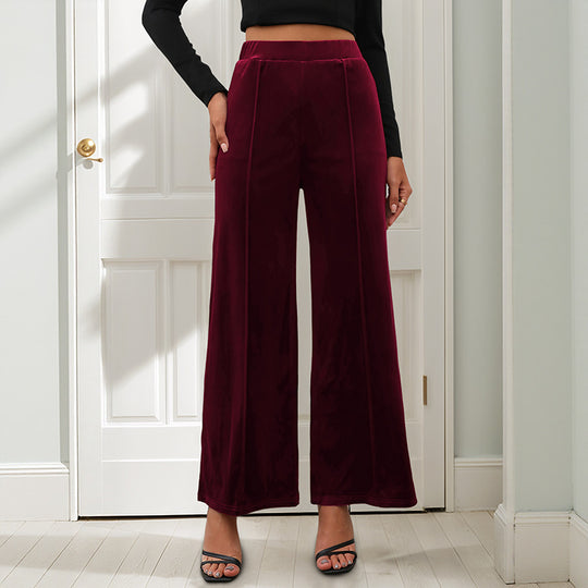 Damen Samt-Palazzohose mit hoher Taille und weitem Bein Shop Nory