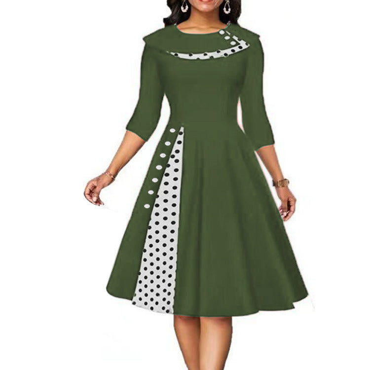 Damen Vintage Elegantes Kleid mit einzigartigem Polka-Dot-Design und ausgestelltem Rock